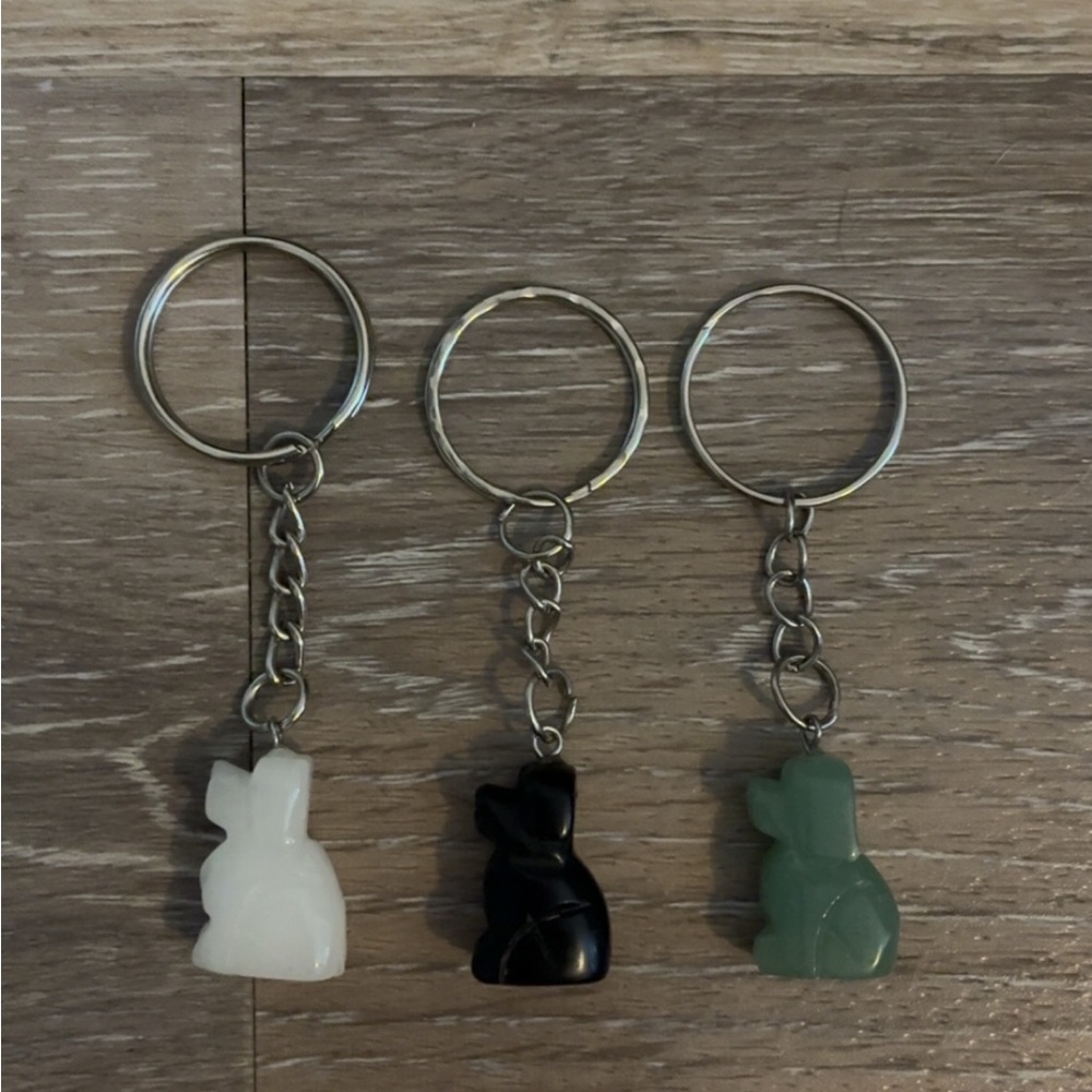 Three real gem stone dog keychains